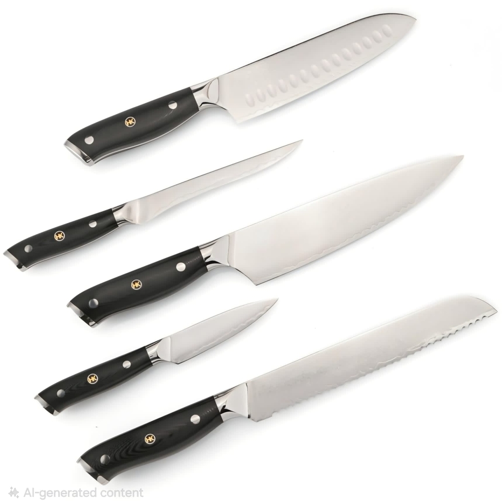 Helios Kitchen 5 Piece Damascus Knife Set Stainless Steel